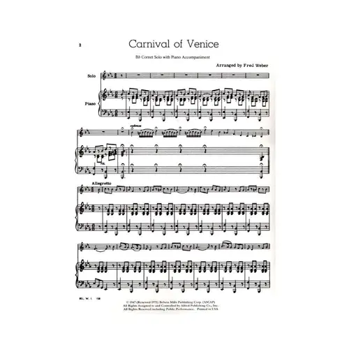 Carnival Of Venice (Bb Cornet/Piano) - (Arr. Fred Weber)