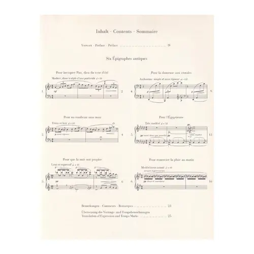 Six Epigraphes Antiques (Piano) - Urtext