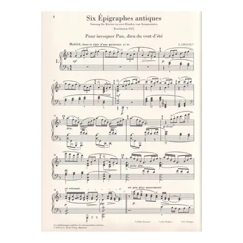 Six Epigraphes Antiques (Piano) - Urtext