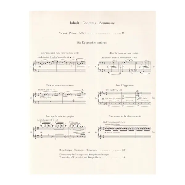 Six Epigraphes Antiques (Piano) - Urtext
