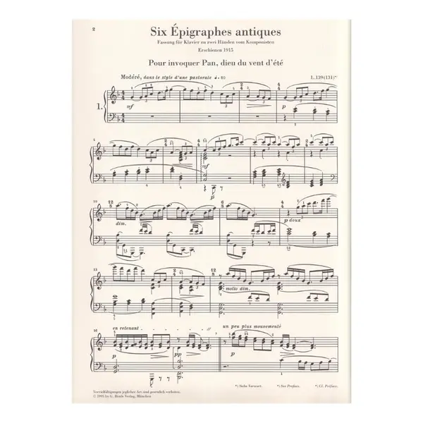 Six Epigraphes Antiques (Piano) - Urtext