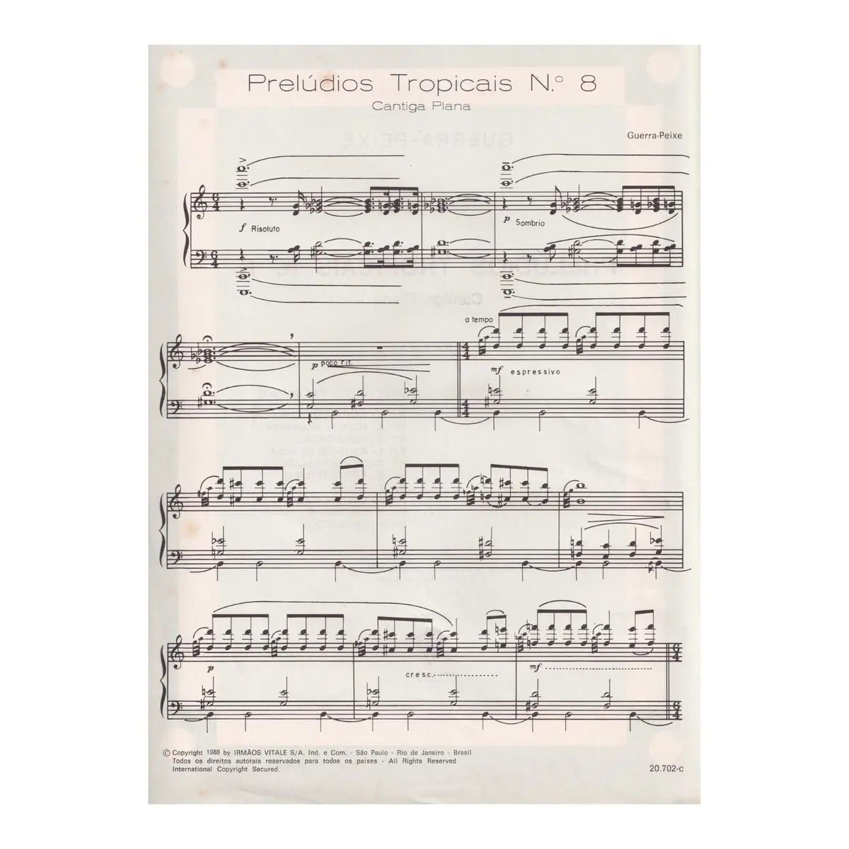 Cantiga Plana - Preludios Tropicais N.8 - Exemplar Antigo