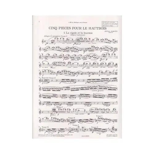 Cinq Pieces Pour Le Hautbois