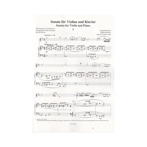 Sonata N.2 For Violin And Piano Op.94A