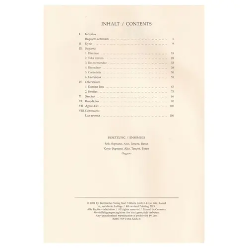 Requiem - Kv 626 - Arranged For Soloists, Choir And Organ - Score