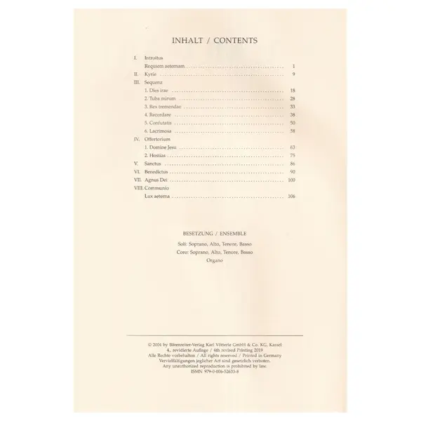 Requiem - Kv 626 - Arranged For Soloists, Choir And Organ - Score