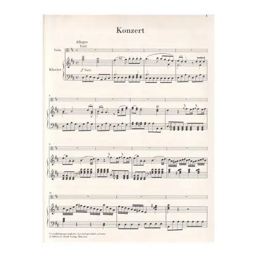 Viola Concerto D major - Piano Reduction - Urtext
