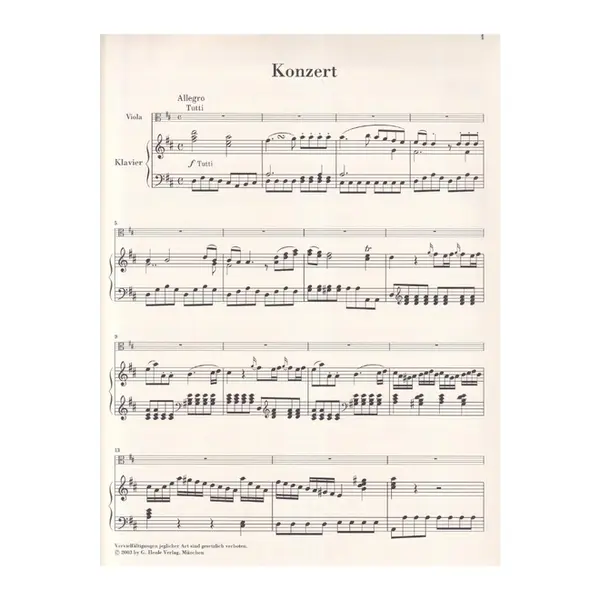 Viola Concerto D major - Piano Reduction - Urtext