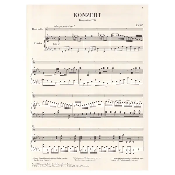 Hornkonzert N.4 Es Dur - Kv 495 - Urtext