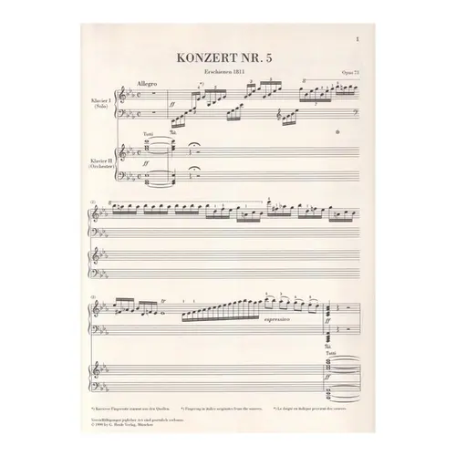Klavierkonzert N.5  Es Dur - Op.73 - Urtext