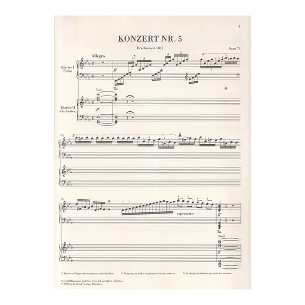 Klavierkonzert N.5  Es Dur - Op.73 - Urtext