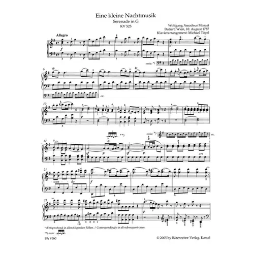 Eine Kleine Nachtmusik Fur Klavier - Serenade in G - KV 525
