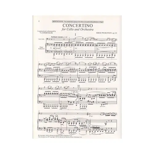 Concertino For Cello And Orchestra, Op. 132 - Cello And Piano