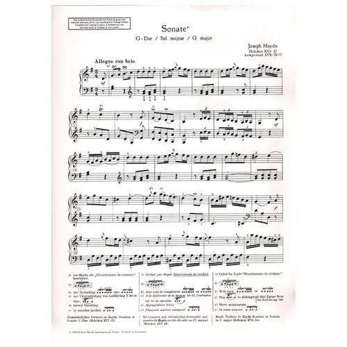 Sonate G Dur - Hob.XVI:27 para piano