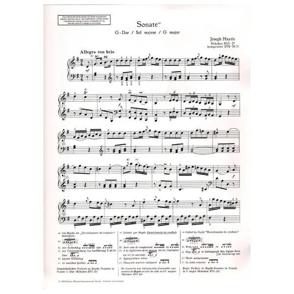 Sonate G Dur - Hob.XVI:27 para piano