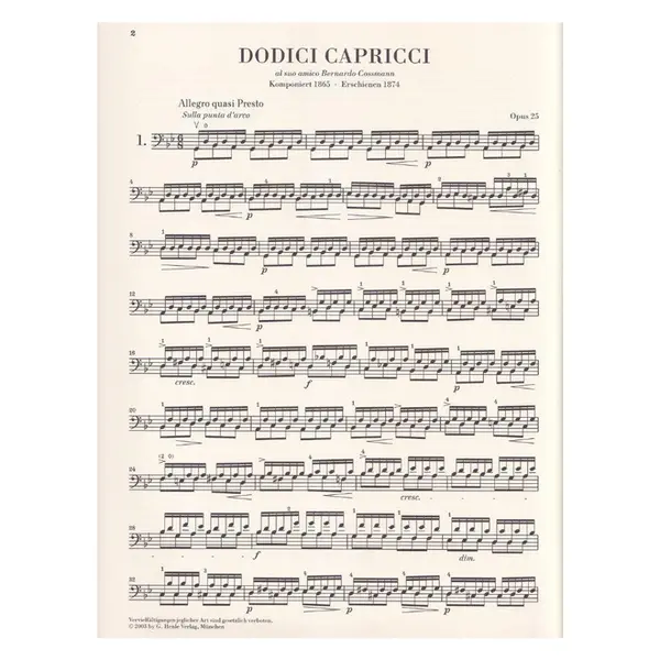 Zwolf Capricci Fur Violoncello Solo - Op.25 - Urtext