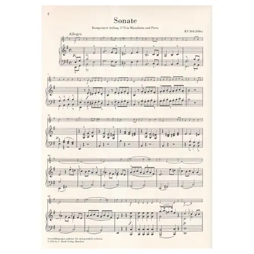 Sonata for piano and violin in e minor KV 304 (300C)