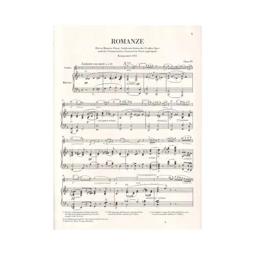 Romance For Viola And Orchestra In F Major Op.85 - Version For Violin