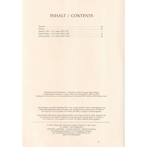 Drei Sonaten Fur Viola Da Gamba  Bwv 1027-29 - Urtext