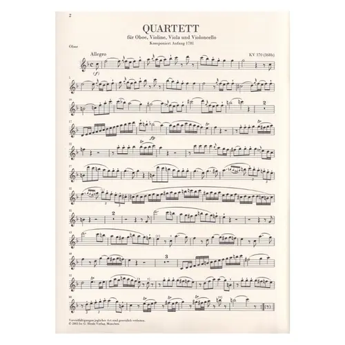 Oboenquartett F Dur - Kv 370 (368 B)  (Partes)
