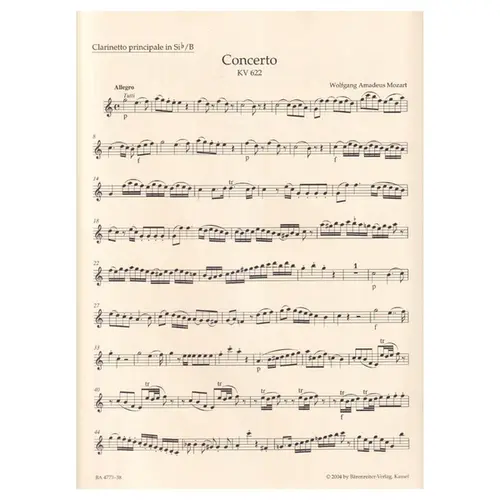 Clarinet Concerto For Bb-Flat Clarinet And Piano KV 622 - piano reduction