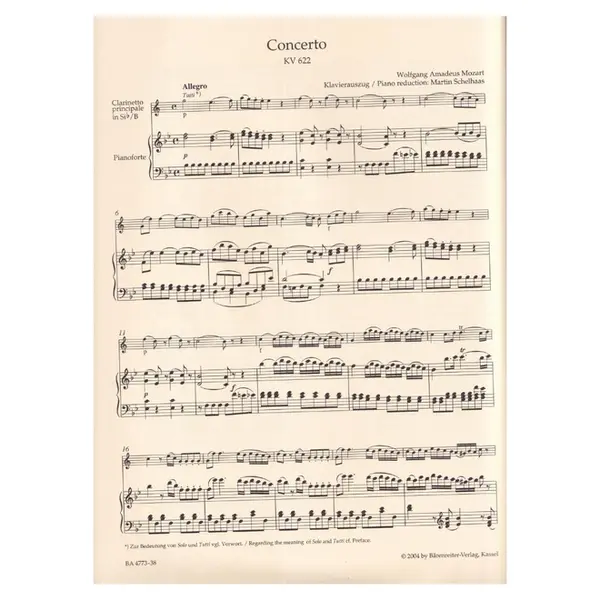 Clarinet Concerto For Bb-Flat Clarinet And Piano KV 622 - piano reduction