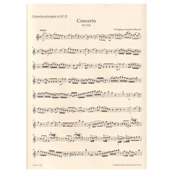 Clarinet Concerto For Bb-Flat Clarinet And Piano KV 622 - piano reduction