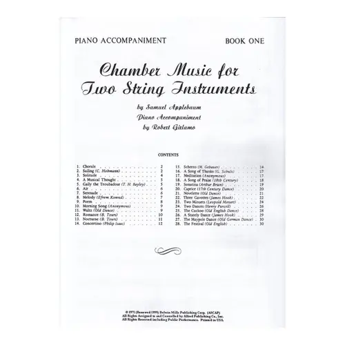 Chamber Music For Two String Instruments Bk.1 -  Piano