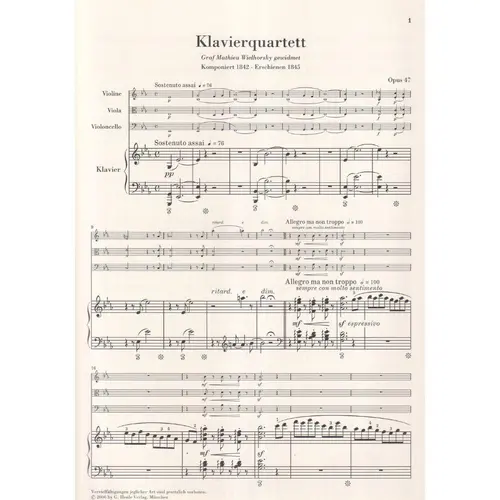 Piano Quartet E flat major op. 47