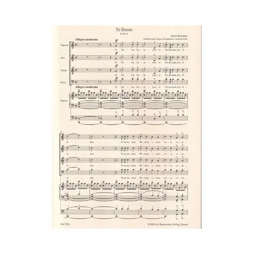 Te Deum - WAB 45 - arranged for soloists, choir and organ - score