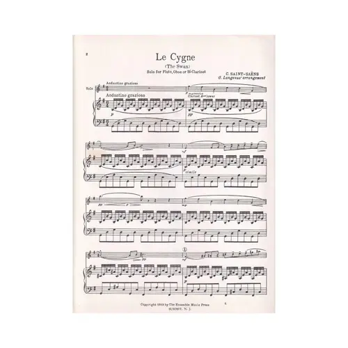 Le Cygne  - The Swan  For Clarinet Ou Flauta Ou Oboe - Exemplar Antigo