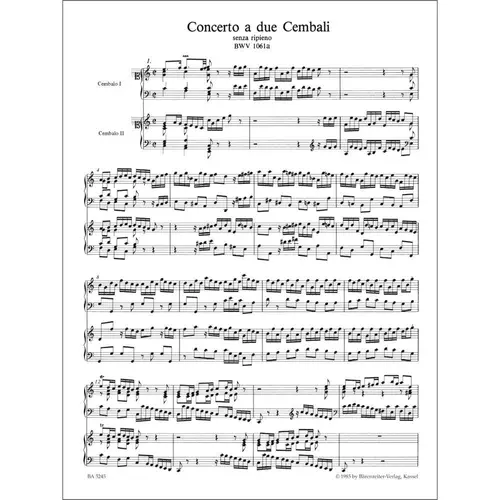 Concerto A Due Cemballi Senza Ripieno Bwv 1061A