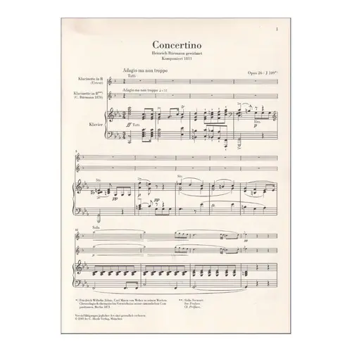 Concertino Op.26 For Clarinet And Orchestra - Piano Reduction