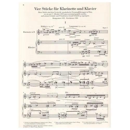 Four pieces Op.5 for clarinet and piano