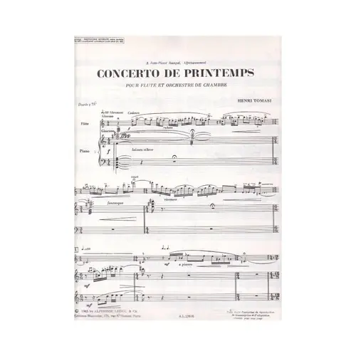 Concerto De Printemps Pour Flute Et Orchestre De Chambre (Flute Et Piano)