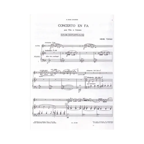 Concerto En Fa Pour Flute Et Orchestre (Flute Et Piano)