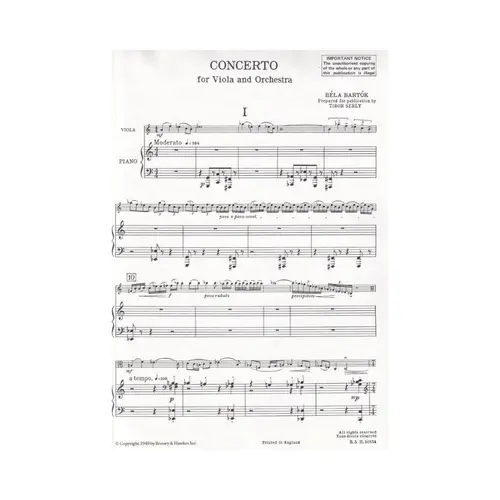 Viola Concerto Op.Posth. (Ed.Serly) - Viola And Piano Reduction