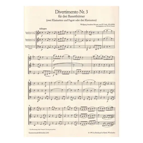 Divertimento N.3 - KV 229 (439B) fur Drei Bassetthorner