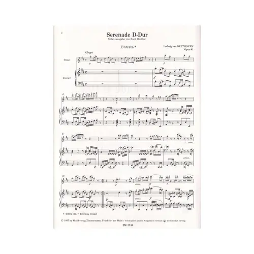 Serenade D-Dur Op. 41 Fur Flute Und Klavier