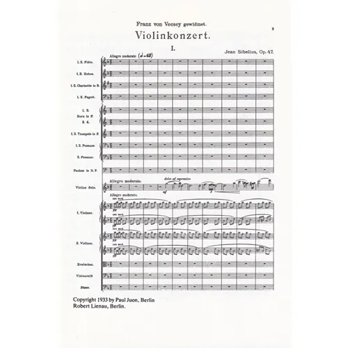 Concerto For Violin And Orchestra D Minor - Op.47  ( study score )