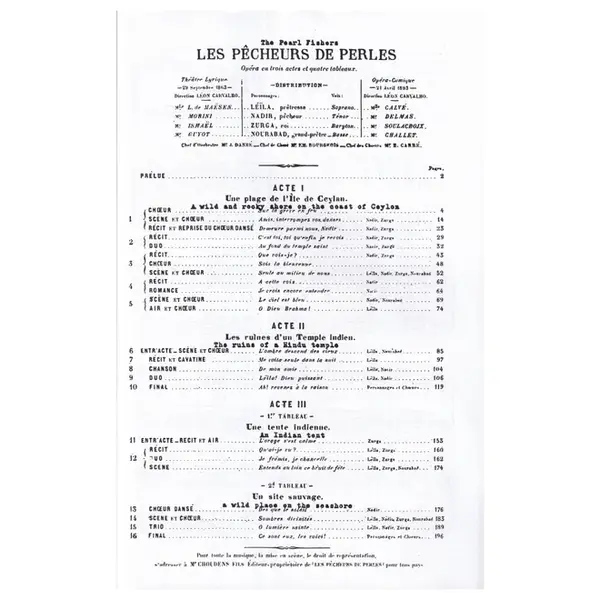 The Pearl Fishers - vocal score