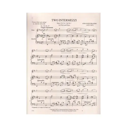 Two Intermezzi For Flute And Piano - Op.118 N.2 E 1
