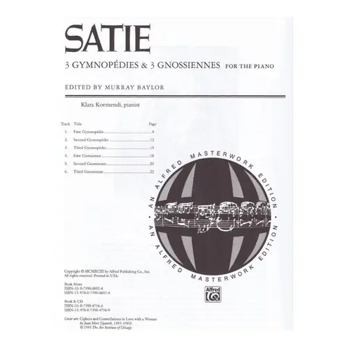 3 Gymnopédies E 3 Gnossiennes For The Piano - Alfred Masterwork Edition