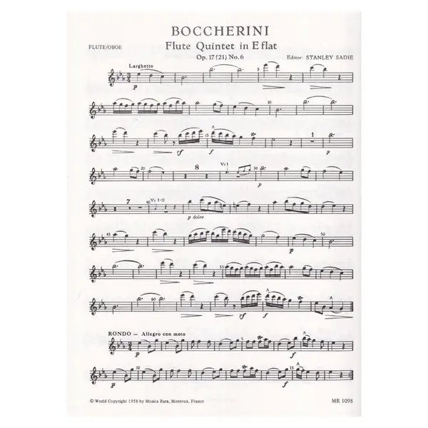Quintet E Flat Major Op.21 N.6 For Flute (Oboe) E Strings