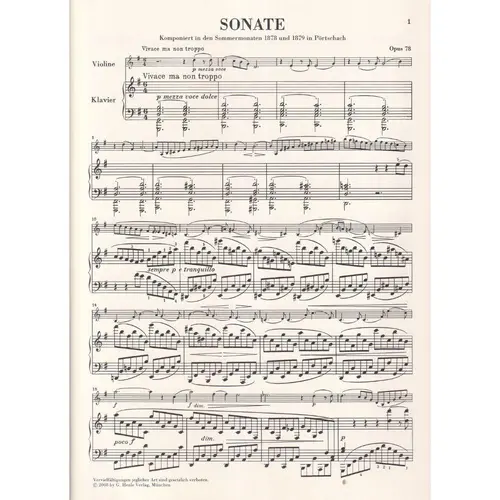 Sonate Fur Klavier Und Violine G-Dur - Op.78 - Urtext