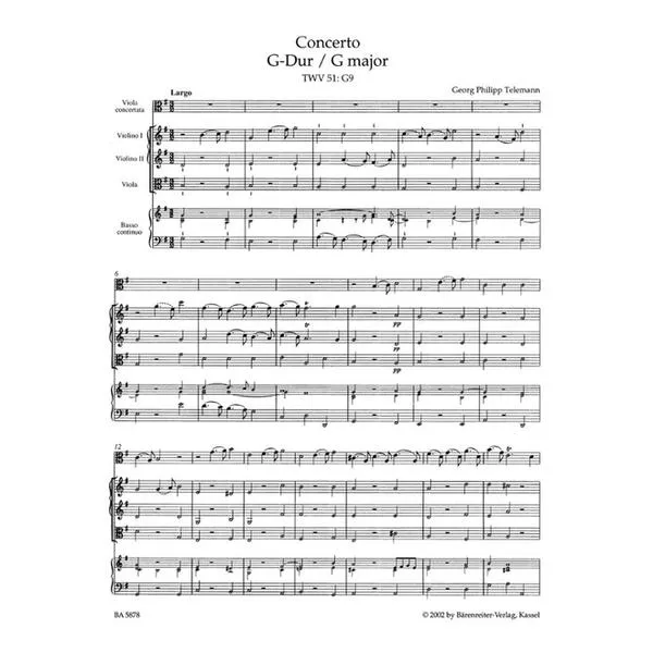 Concerto for Viola, Strings and Basso continuo in G major TWV 51:G9