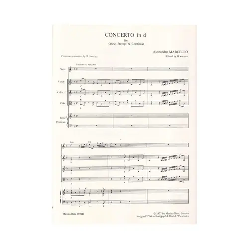 Concerto for Oboe,strings and basso continuo in D Minor (Score/Parts)