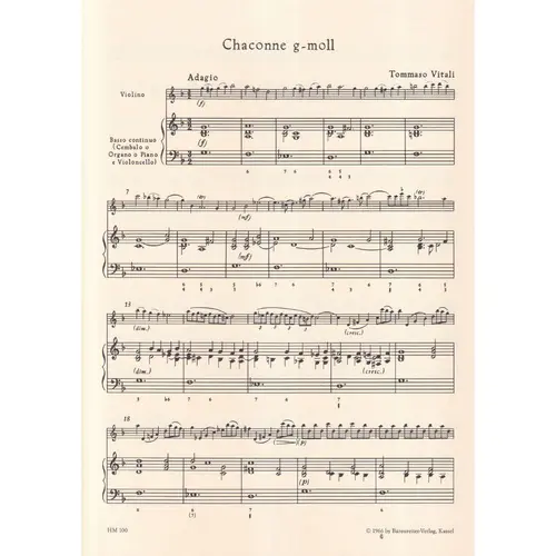Chaconne G-Moll Fur Violine Und Basso Continuo