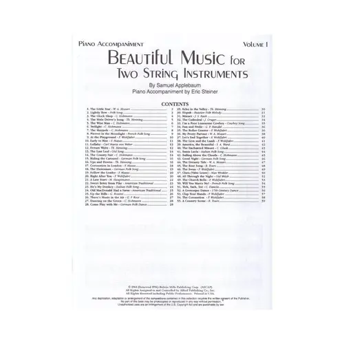 Beautiful Music For Two String Instruments Vol.1 - Piano Accompaniment