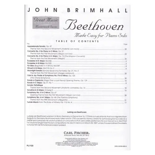 Made Easy For Piano Solo - Beethoven (J. Brimhall)